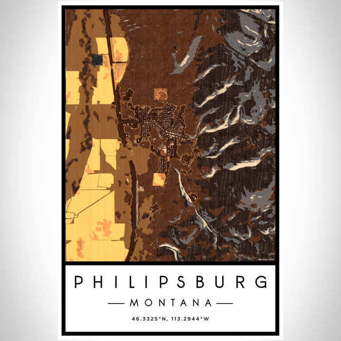 Philipsburg Montana Map Print Portrait Orientation in Ember Style With Shaded Background