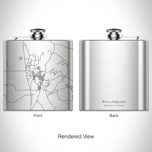 Rendered View of Philipsburg Montana Map on 6oz Stainless Steel Flask