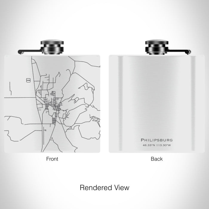 Rendered View of Philipsburg Montana Map on 6oz Stainless Steel Flask in White