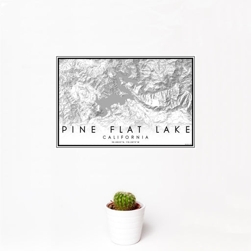 12x18 Pine Flat Lake California Map Print Landscape Orientation in Classic Style With Small Cactus Plant in White Planter