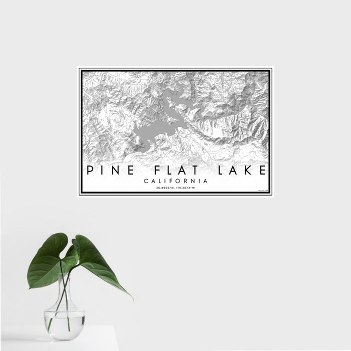 16x24 Pine Flat Lake California Map Print Landscape Orientation in Classic Style With Tropical Plant Leaves in Water