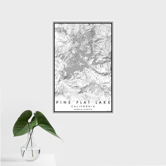 16x24 Pine Flat Lake California Map Print Portrait Orientation in Classic Style With Tropical Plant Leaves in Water