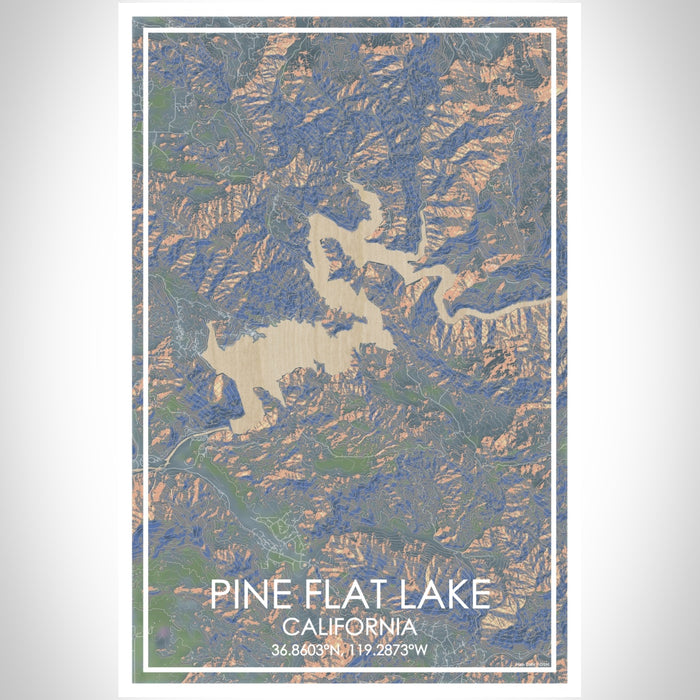 Pine Flat Lake California Map Print Portrait Orientation in Afternoon Style With Shaded Background