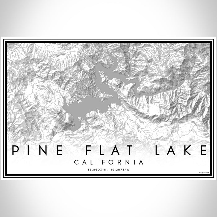 Pine Flat Lake California Map Print Landscape Orientation in Classic Style With Shaded Background