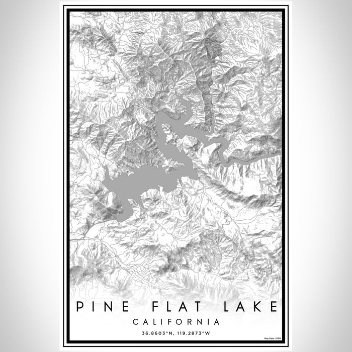 Pine Flat Lake California Map Print Portrait Orientation in Classic Style With Shaded Background