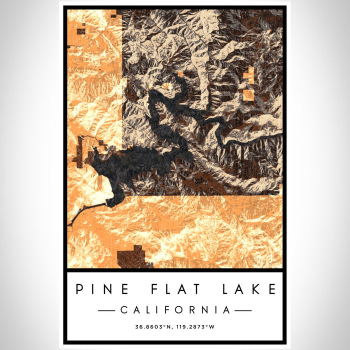 Pine Flat Lake California Map Print Portrait Orientation in Ember Style With Shaded Background