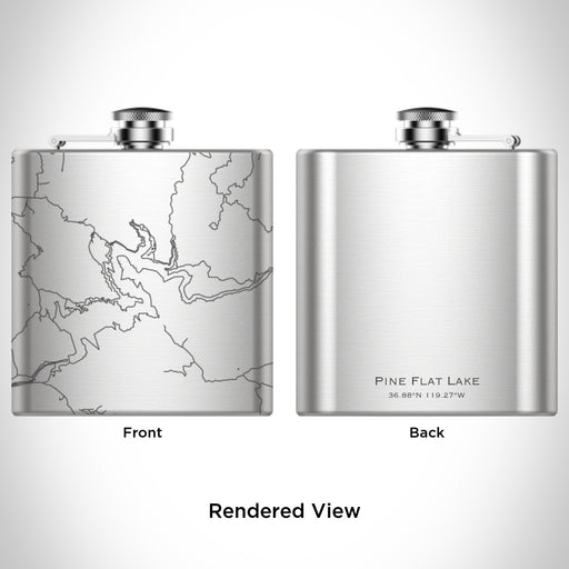 Rendered View of Pine Flat Lake California Map Engraving on 6oz Stainless Steel Flask