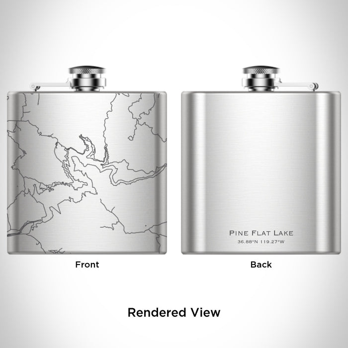 Rendered View of Pine Flat Lake California Map Engraving on 6oz Stainless Steel Flask