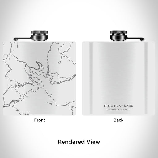 Rendered View of Pine Flat Lake California Map Engraving on 6oz Stainless Steel Flask in White