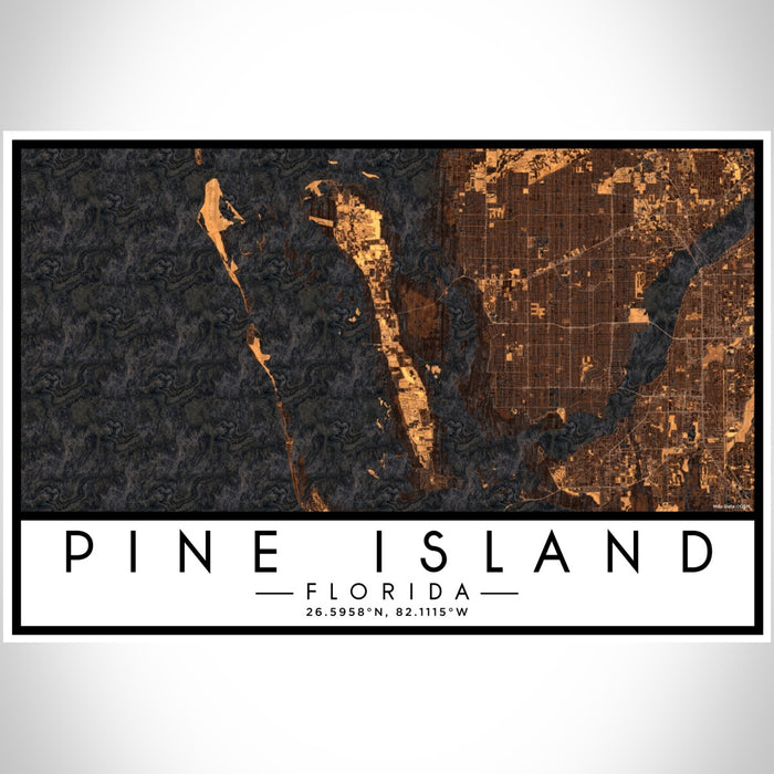 Pine Island Florida Map Print Landscape Orientation in Ember Style With Shaded Background