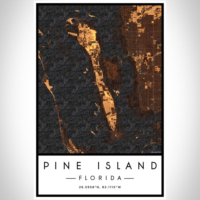 Pine Island Florida Map Print Portrait Orientation in Ember Style With Shaded Background
