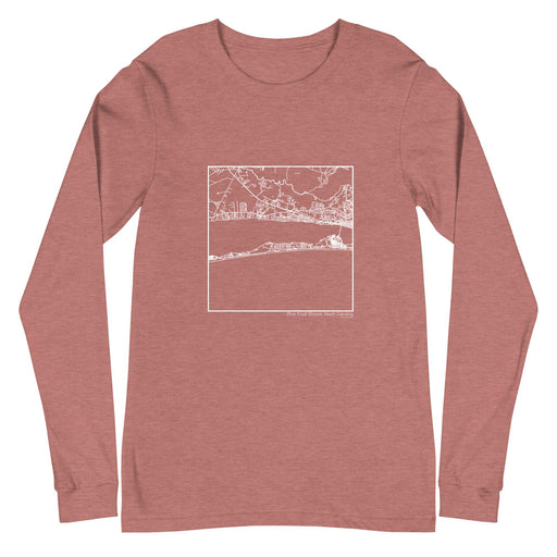 Pine Knoll Shores North Carolina  Map Unisex Long-Sleeve T-shirt with City inscription in Heather Mauve