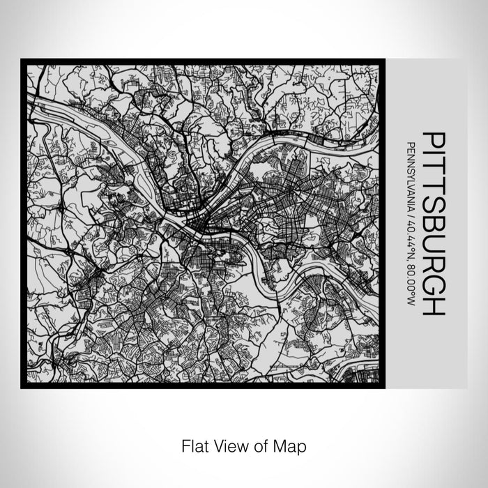 Rendered View of Pittsburgh Pennsylvania Map on 20oz Stainless Steel Insulated Bottle with Bamboo Top with printed Tactile Lines Map in Black