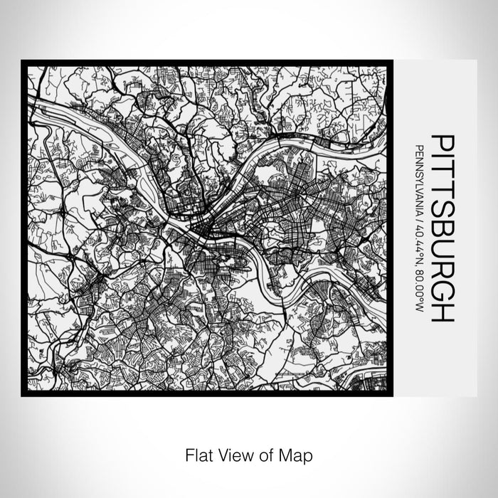 Rendered View of Pittsburgh Pennsylvania Map on 20oz Stainless Steel Insulated Bottle with Bamboo Top in Matte White with printed Tactile Lines Map in Black