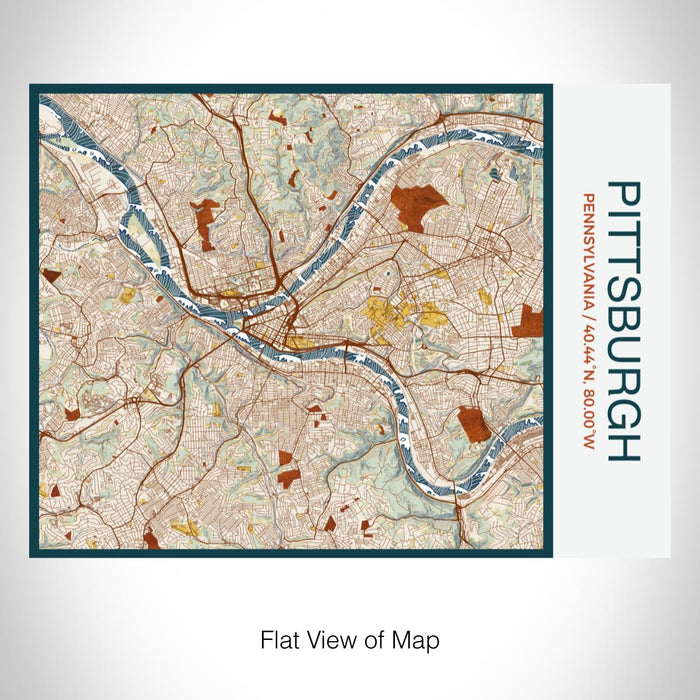 Rendered View of Pittsburgh Pennsylvania Map on 20oz Stainless Steel Insulated Bottle with Bamboo Top with printed woodblock style map