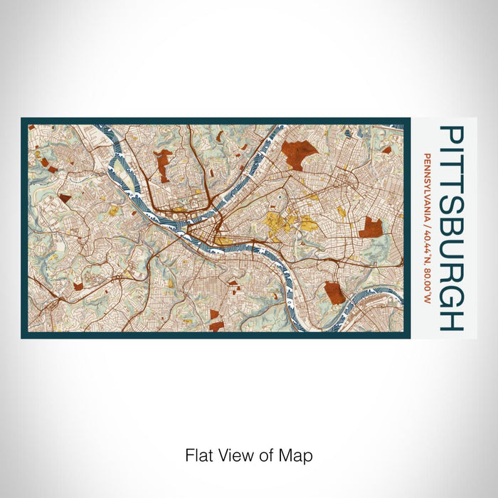 Rendered View of Pittsburgh Pennsylvania Map on 17oz Stainless Steel Insulated Bottle with printed woodblock style map