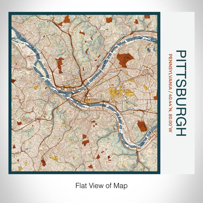 Rendered View of Pittsburgh Pennsylvania Map on 17oz Stainless Steel Insulated Tumbler in Woodblock Map Style