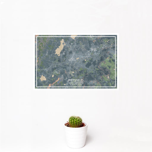 12x18 Pittsfield Massachusetts Map Print Landscape Orientation in Afternoon Style With Small Cactus Plant in White Planter