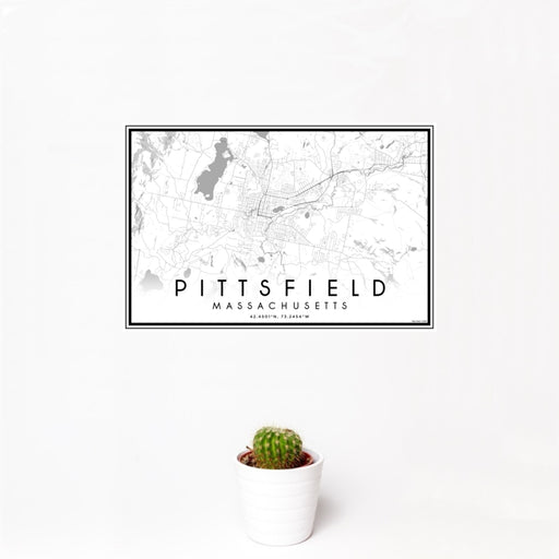 12x18 Pittsfield Massachusetts Map Print Landscape Orientation in Classic Style With Small Cactus Plant in White Planter