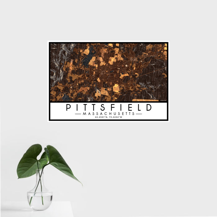 16x24 Pittsfield Massachusetts Map Print Landscape Orientation in Ember Style With Tropical Plant Leaves in Water