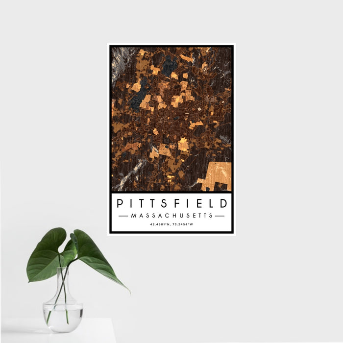 16x24 Pittsfield Massachusetts Map Print Portrait Orientation in Ember Style With Tropical Plant Leaves in Water