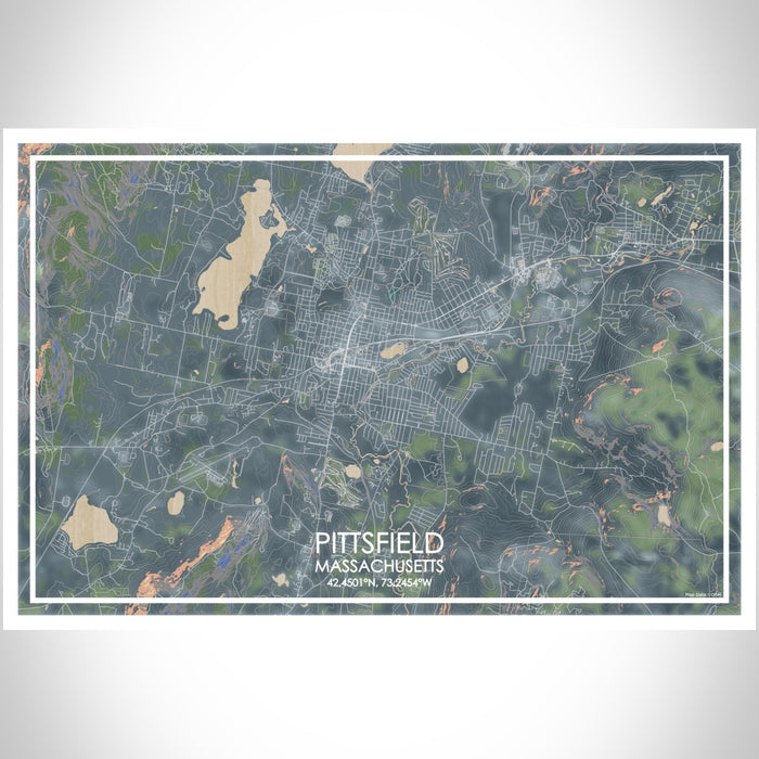 Pittsfield Massachusetts Map Print Landscape Orientation in Afternoon Style With Shaded Background