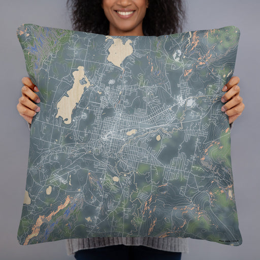 Person holding 22x22 Custom Pittsfield Massachusetts Map Throw Pillow in Afternoon