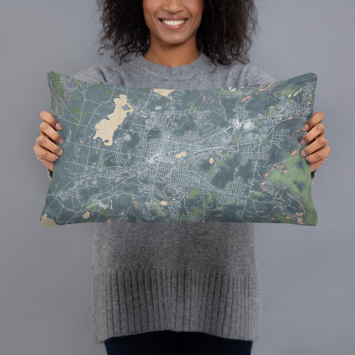 Person holding 20x12 Custom Pittsfield Massachusetts Map Throw Pillow in Afternoon