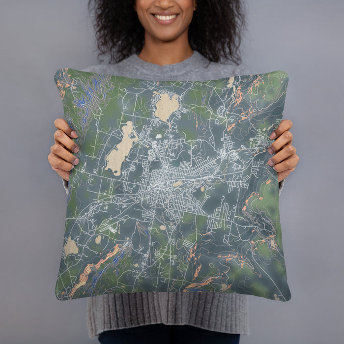 Person holding 18x18 Custom Pittsfield Massachusetts Map Throw Pillow in Afternoon
