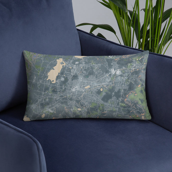 Custom Pittsfield Massachusetts Map Throw Pillow in Afternoon on Blue Colored Chair