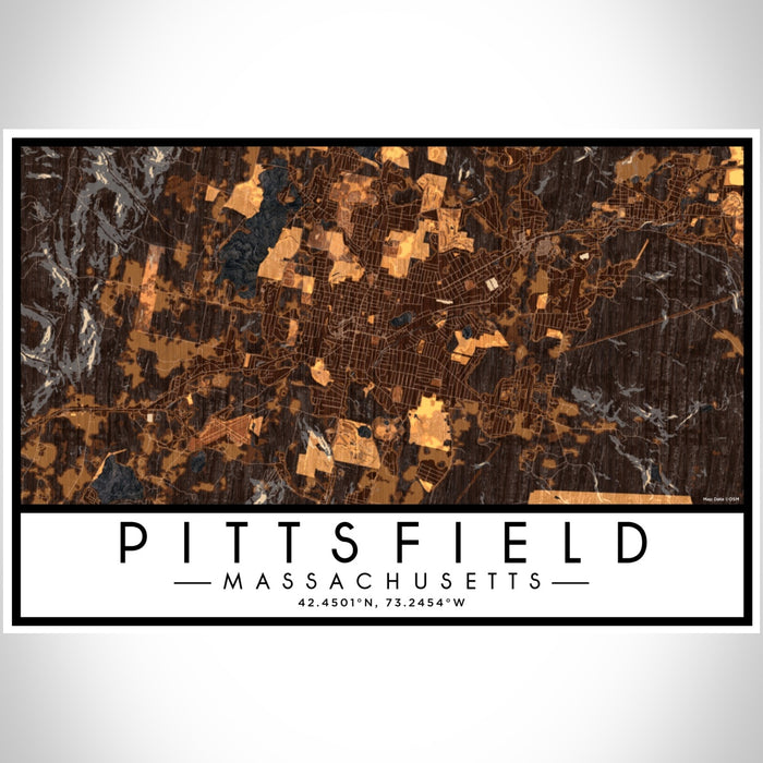 Pittsfield Massachusetts Map Print Landscape Orientation in Ember Style With Shaded Background