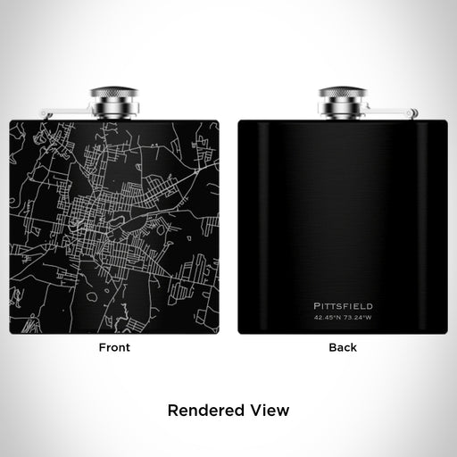 Rendered View of Pittsfield Massachusetts Map Engraving on 6oz Stainless Steel Flask in Black