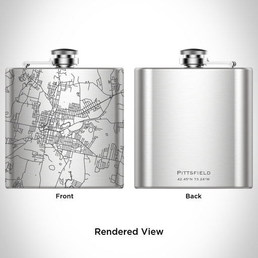 Rendered View of Pittsfield Massachusetts Map Engraving on 6oz Stainless Steel Flask