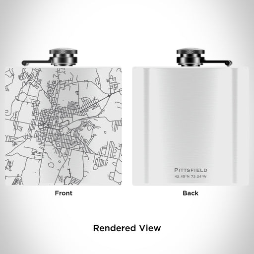 Rendered View of Pittsfield Massachusetts Map Engraving on 6oz Stainless Steel Flask in White