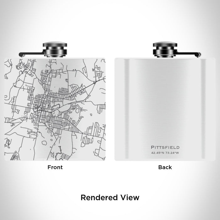 Rendered View of Pittsfield Massachusetts Map Engraving on 6oz Stainless Steel Flask in White