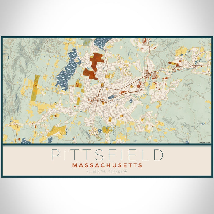 Pittsfield Massachusetts Map Print Landscape Orientation in Woodblock Style With Shaded Background