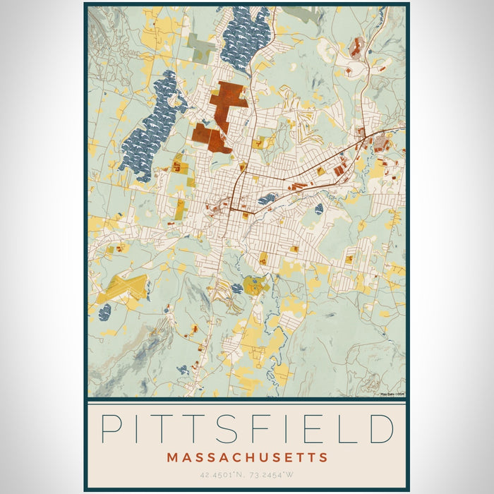 Pittsfield Massachusetts Map Print Portrait Orientation in Woodblock Style With Shaded Background