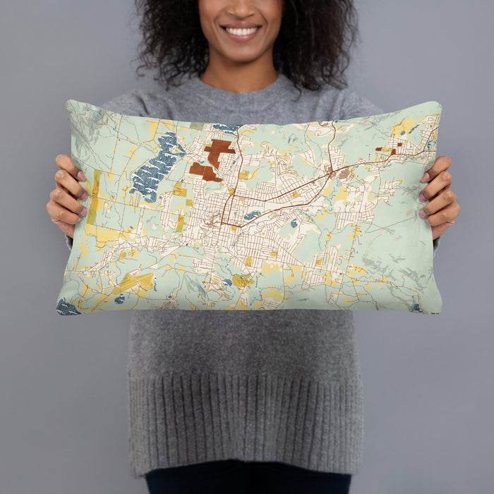 Person holding 20x12 Custom Pittsfield Massachusetts Map Throw Pillow in Woodblock