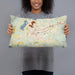 Person holding 20x12 Custom Pittsfield Massachusetts Map Throw Pillow in Woodblock