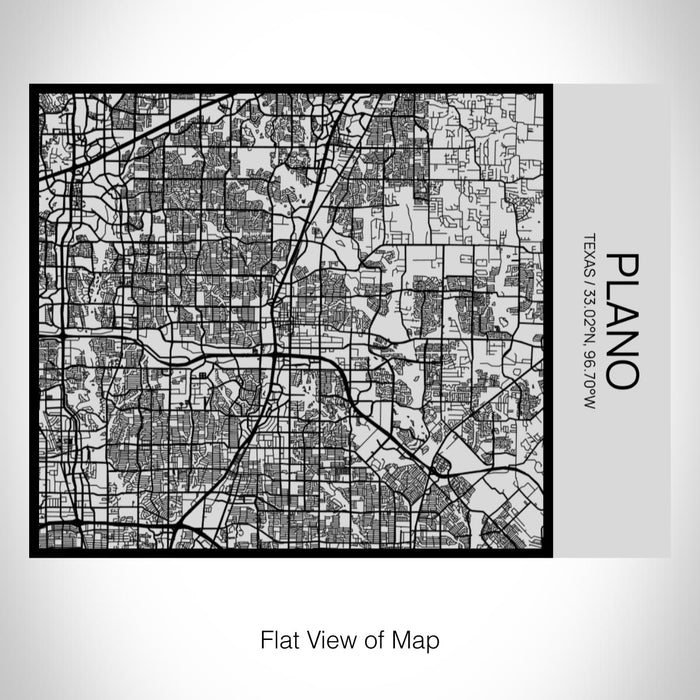 Rendered View of Plano Texas Map on 20oz Stainless Steel Insulated Bottle with Bamboo Top with printed Tactile Lines Map in Black