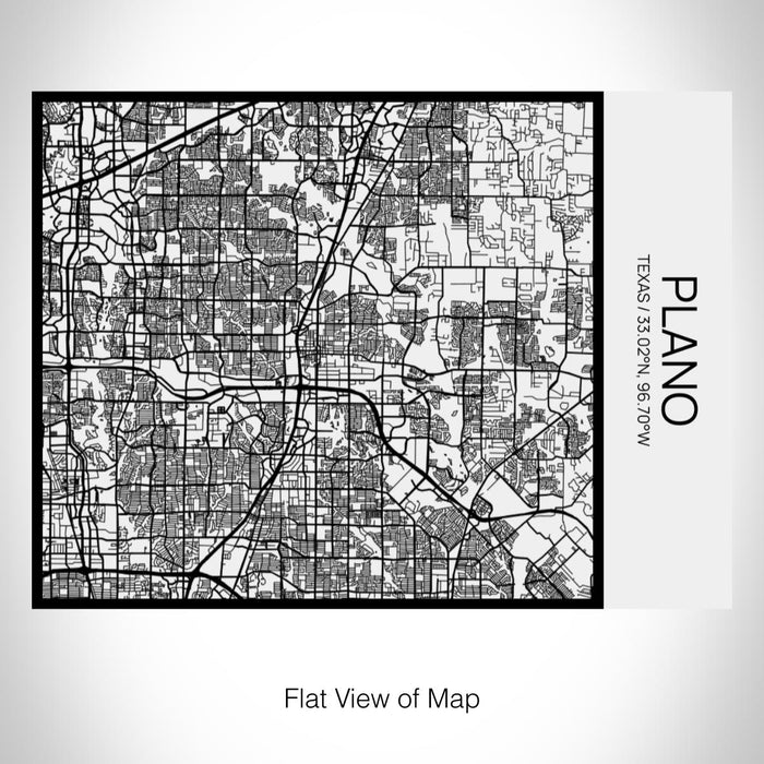 Rendered View of Plano Texas Map on 20oz Stainless Steel Insulated Bottle with Bamboo Top in Matte White with printed Tactile Lines Map in Black