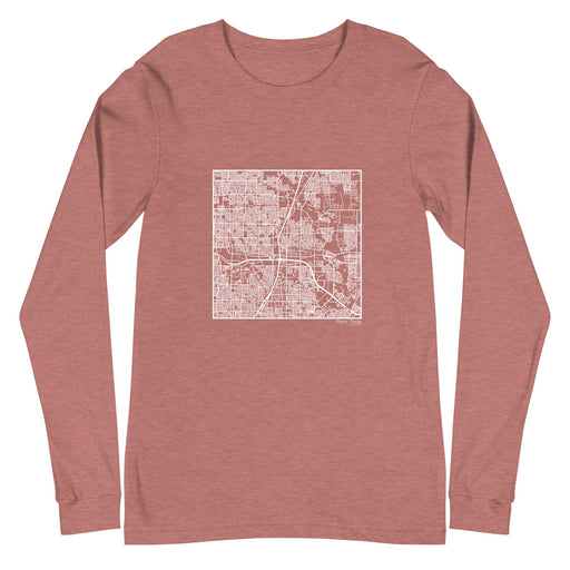 Plano Texas  Map Unisex Long-Sleeve T-shirt with City inscription in Heather Mauve