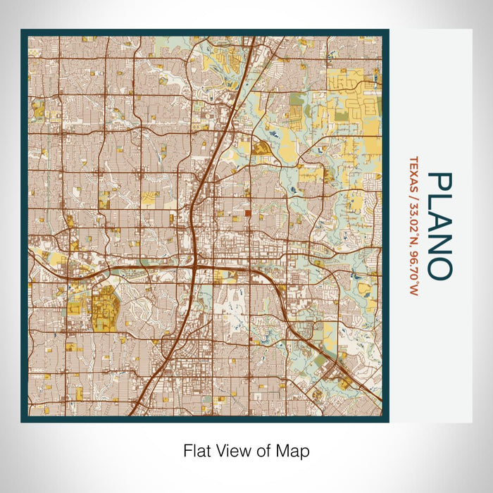 Rendered View of Plano Texas Map on 17oz Stainless Steel Insulated Tumbler in Woodblock Map Style