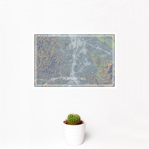 12x18 Pleasant Hill California Map Print Landscape Orientation in Afternoon Style With Small Cactus Plant in White Planter
