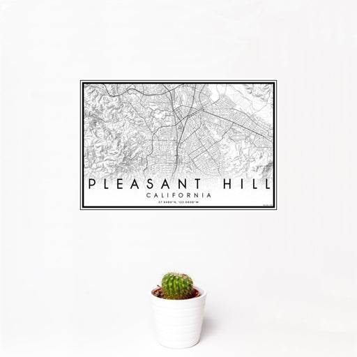 12x18 Pleasant Hill California Map Print Landscape Orientation in Classic Style With Small Cactus Plant in White Planter