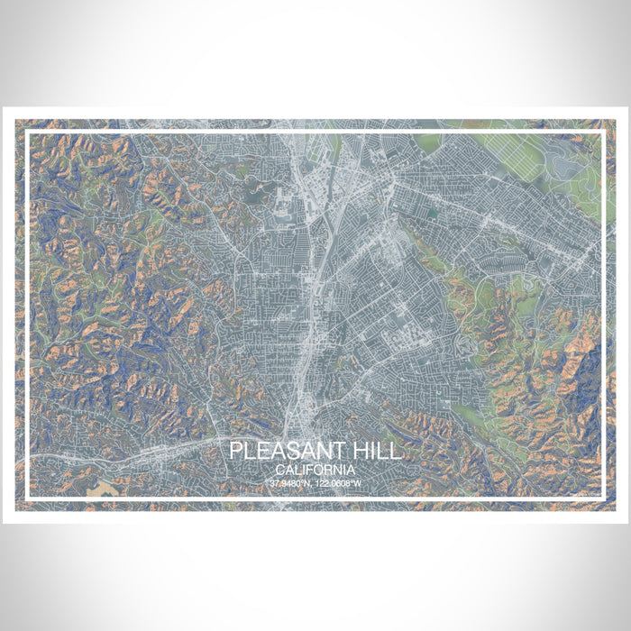 Pleasant Hill California Map Print Landscape Orientation in Afternoon Style With Shaded Background