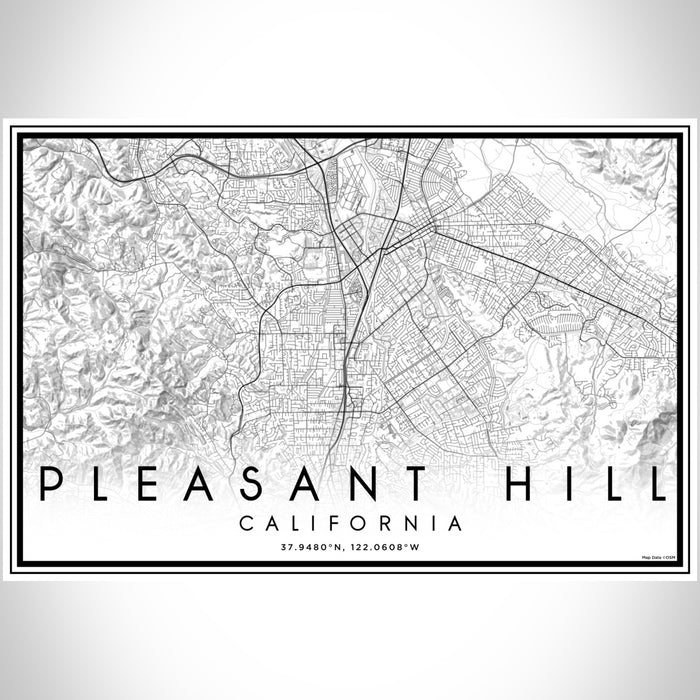 Pleasant Hill California Map Print Landscape Orientation in Classic Style With Shaded Background
