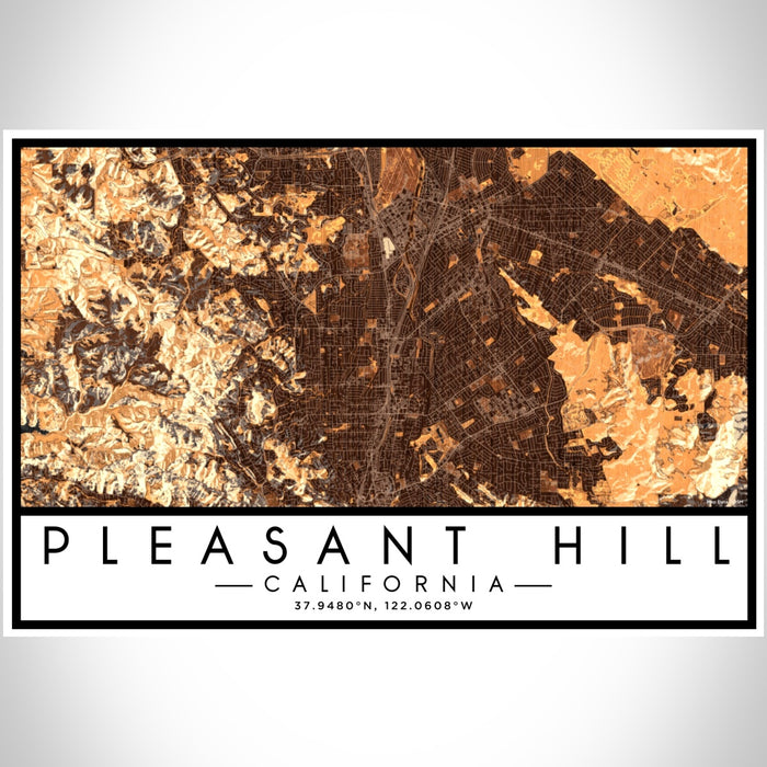 Pleasant Hill California Map Print Landscape Orientation in Ember Style With Shaded Background