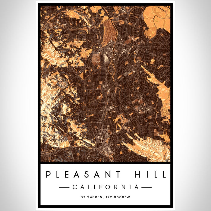 Pleasant Hill California Map Print Portrait Orientation in Ember Style With Shaded Background