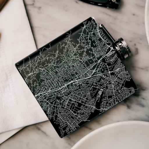 Pleasant Hill California Custom City Map Inscription Coordinates on 6oz Stainless Steel Flask in Black